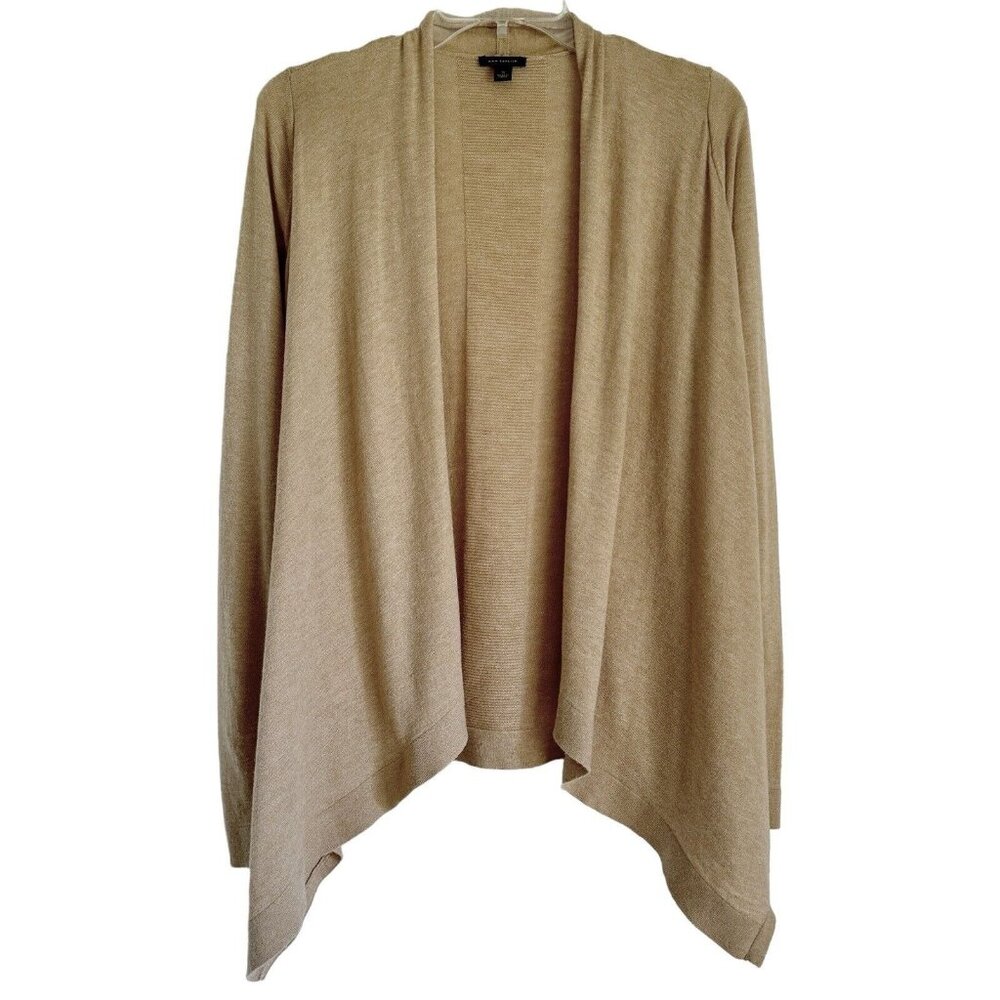 Ann Taylor Wool Lightweight Open Sweater Cardigan Soft Layer Tan Camel Small Top